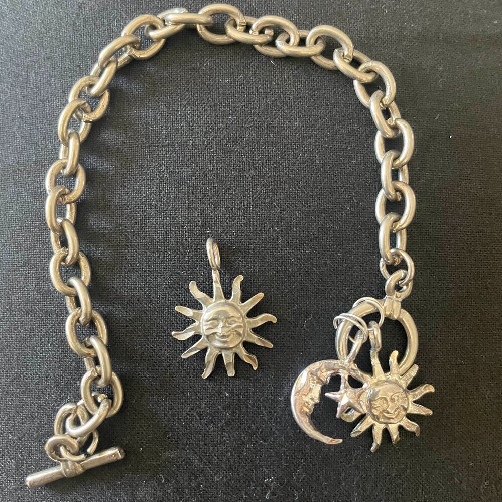 Vintage Celestial Sun & Moon Charm Bracket & Pendant Charm